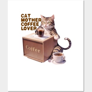 Cat Mother Coffee Lover Posters and Art